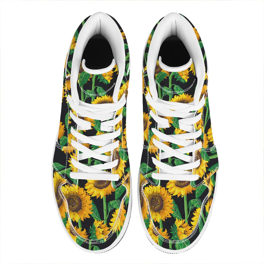 Sunflower Pattern Print High Top Leather Sneakers