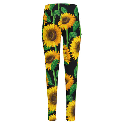 Sunflower Pattern Print High-Waisted Pocket Leggings