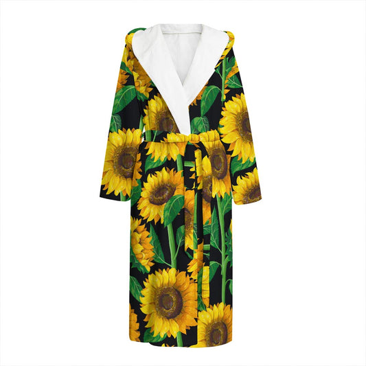 Sunflower Pattern Print Hooded Bathrobe
