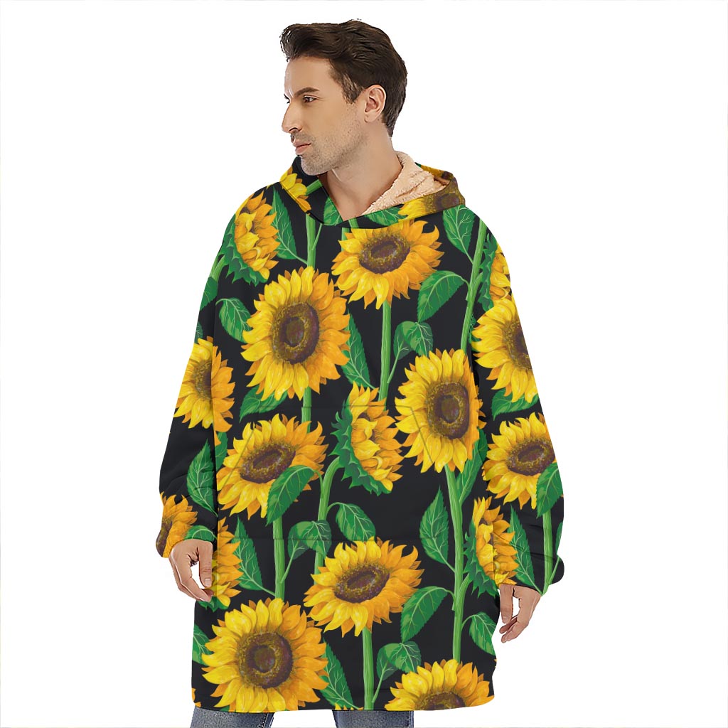 Sunflower Pattern Print Hoodie Blanket