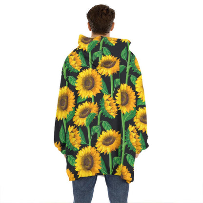 Sunflower Pattern Print Hoodie Blanket
