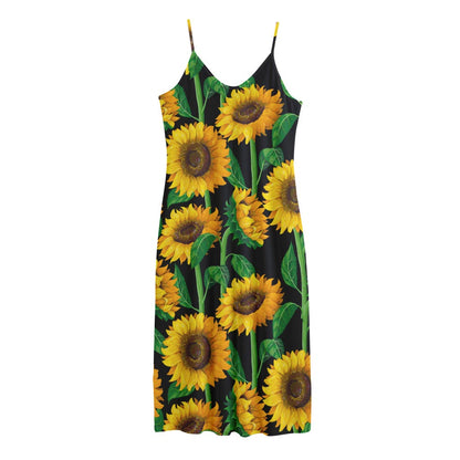 Sunflower Pattern Print Jersey Midi Cami Dress