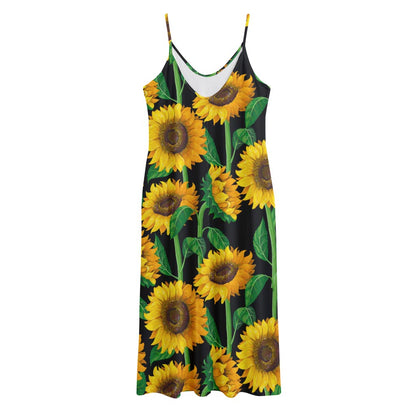 Sunflower Pattern Print Jersey Midi Cami Dress