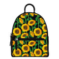 Sunflower Pattern Print Leather Backpack