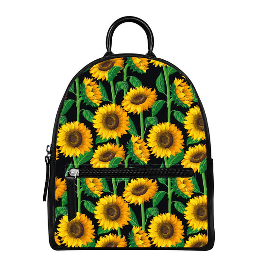 Sunflower Pattern Print Leather Backpack