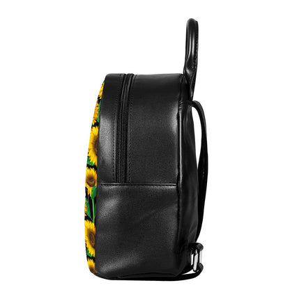 Sunflower Pattern Print Leather Backpack