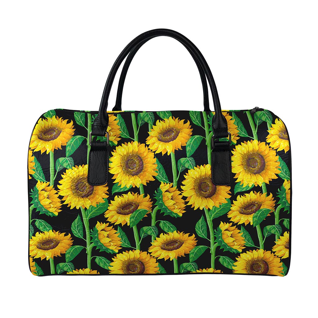 Sunflower Pattern Print Leather Duffle Bag