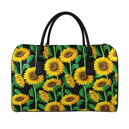Sunflower Pattern Print Leather Duffle Bag