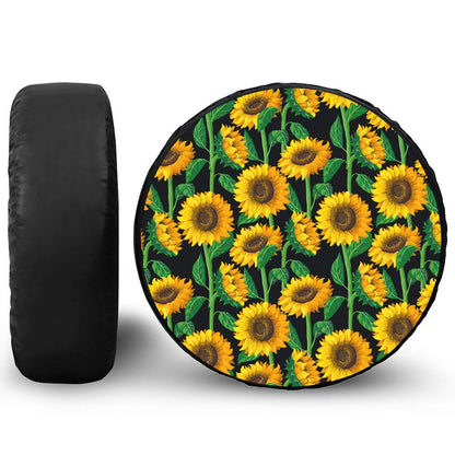 Sunflower Pattern Print Leather Spare Tire Cover