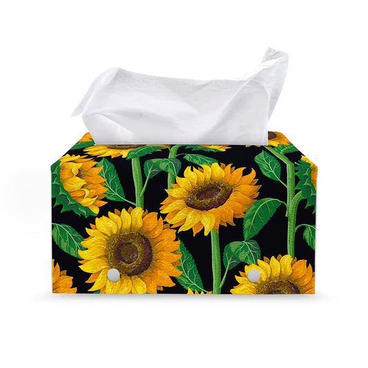 Sunflower Pattern Print Leather Tissue Box Cover