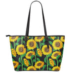 Sunflower Pattern Print Leather Tote Bag