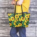 Sunflower Pattern Print Leather Tote Bag