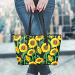 Sunflower Pattern Print Leather Tote Bag