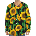 Sunflower Pattern Print Long Sleeve Baseball Jersey