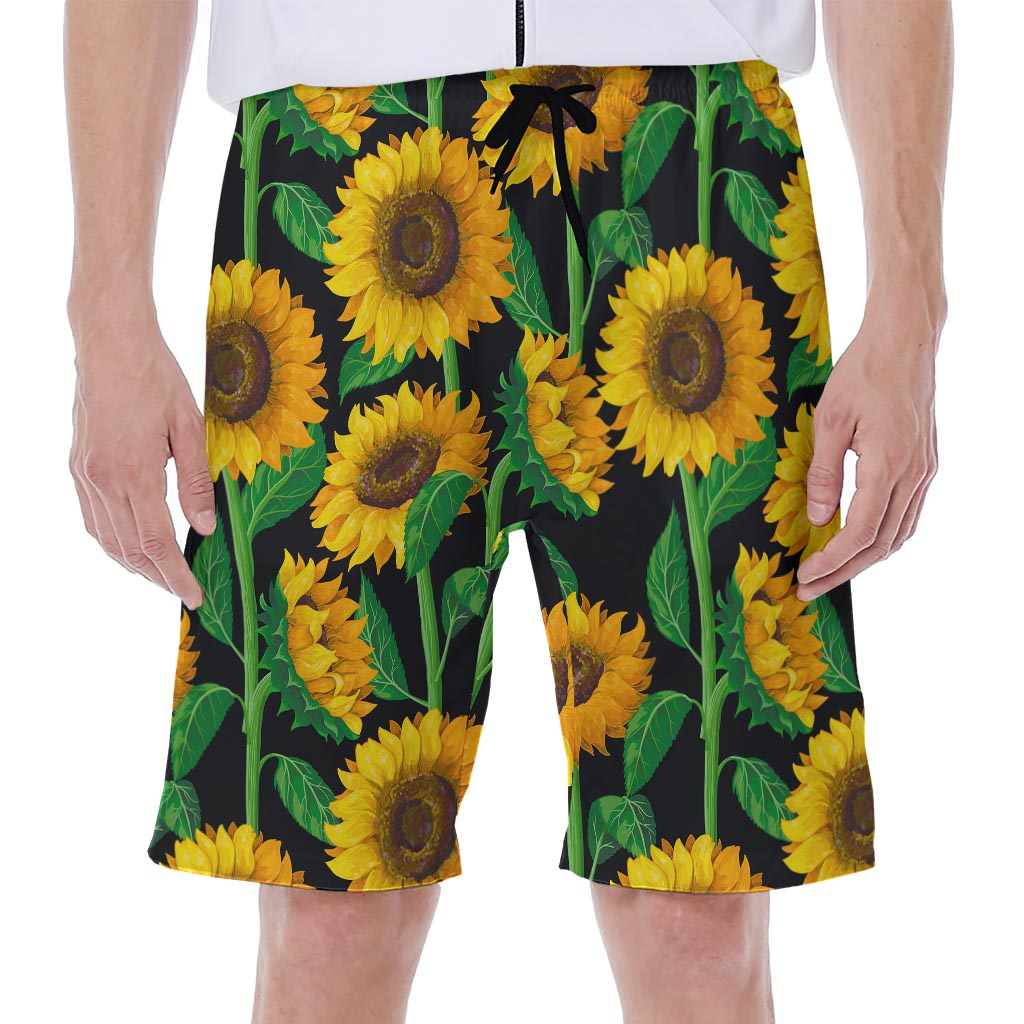 Sunflower Pattern Print Men's Beach Shorts