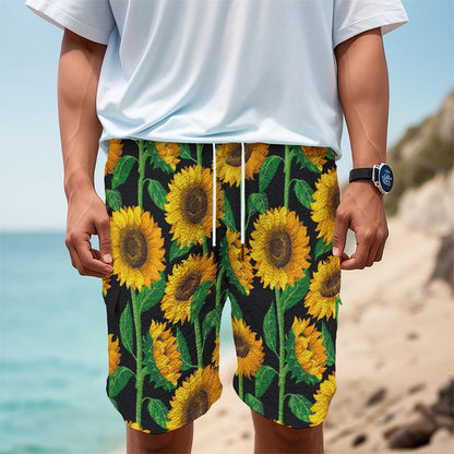 Sunflower Pattern Print Men's Cargo Shorts