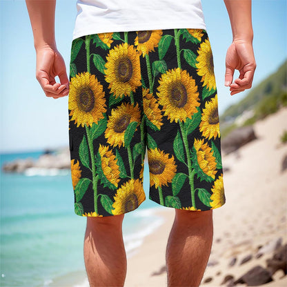 Sunflower Pattern Print Men's Cargo Shorts