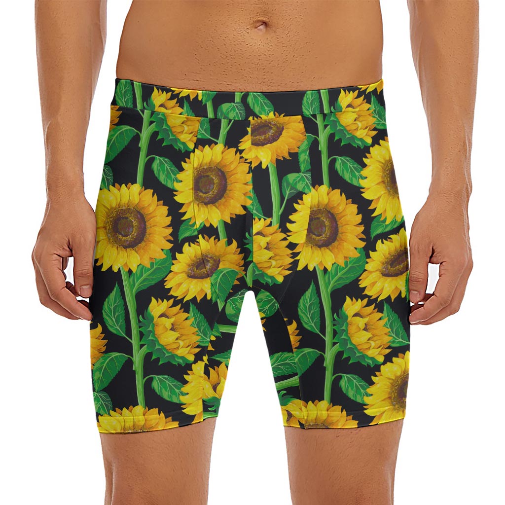 Sunflower Pattern Print Men's Long Boxer Briefs