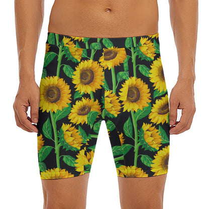 Sunflower Pattern Print Men's Long Boxer Briefs