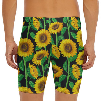 Sunflower Pattern Print Men's Long Boxer Briefs