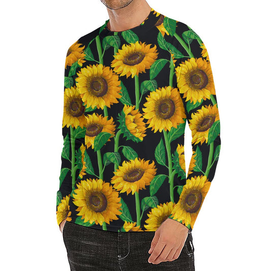 Sunflower Pattern Print Men's Long Sleeve Rash Guard