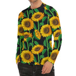 Sunflower Pattern Print Men's Long Sleeve Rash Guard