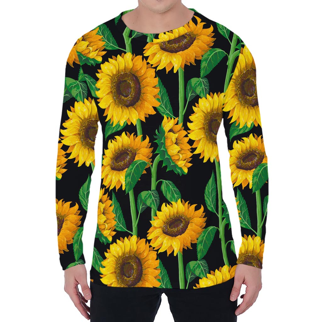 Sunflower Pattern Print Men's Long Sleeve T-Shirt