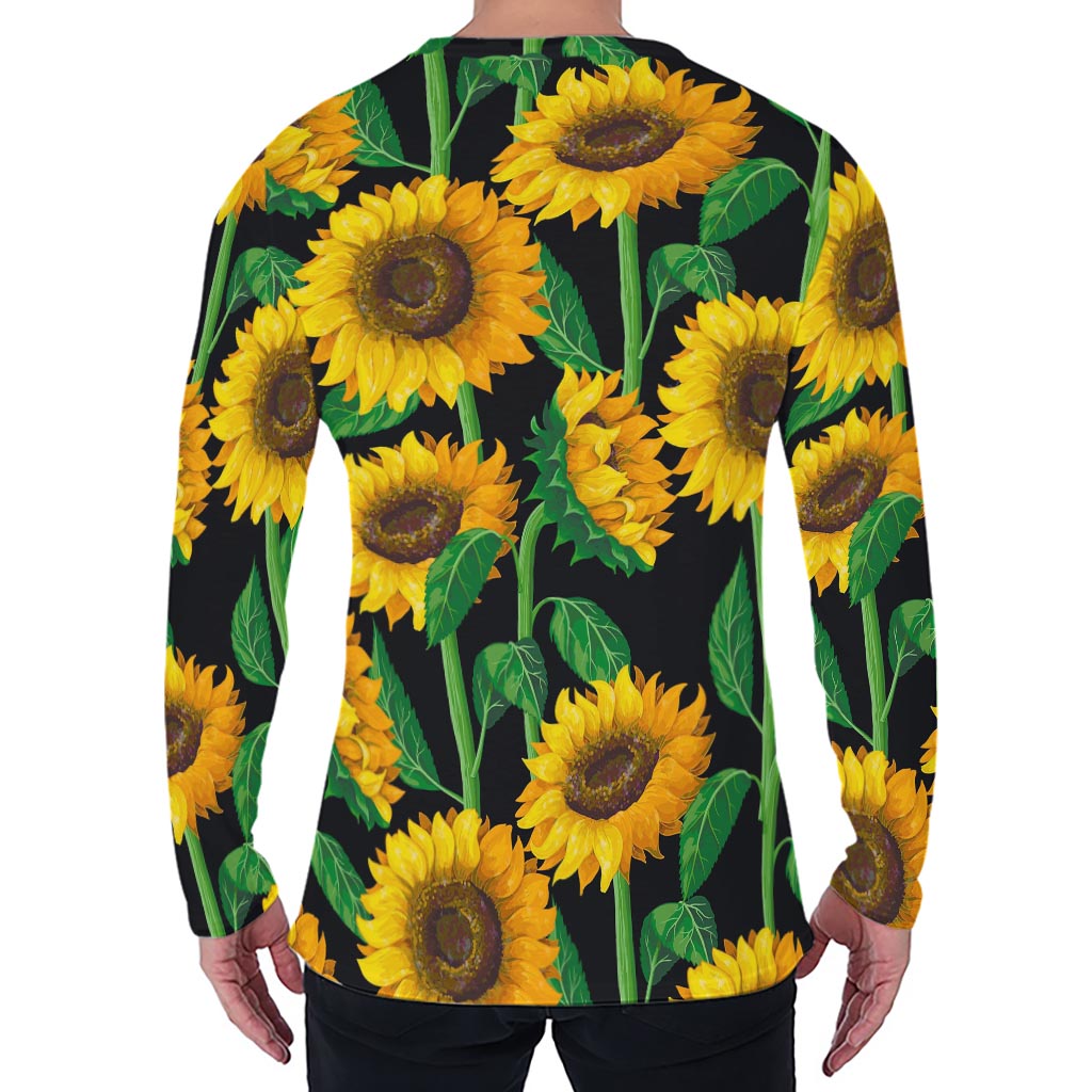Sunflower Pattern Print Men's Long Sleeve T-Shirt