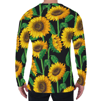 Sunflower Pattern Print Men's Long Sleeve T-Shirt