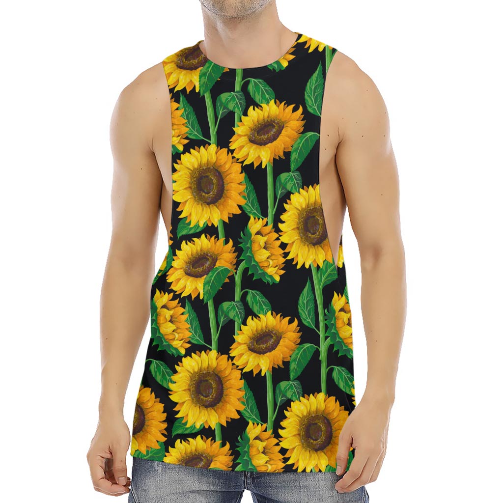 Sunflower Pattern Print Men's Muscle Tank Top