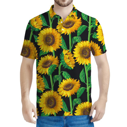Sunflower Pattern Print Men's Polo Shirt