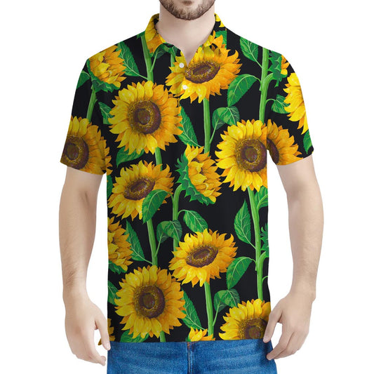 Sunflower Pattern Print Men's Polo Shirt