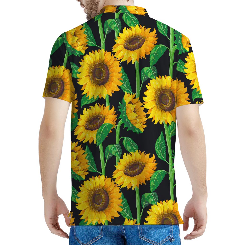 Sunflower Pattern Print Men's Polo Shirt