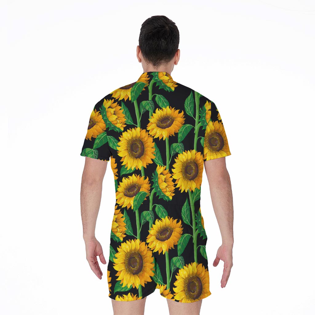 Sunflower Pattern Print Men's Rompers
