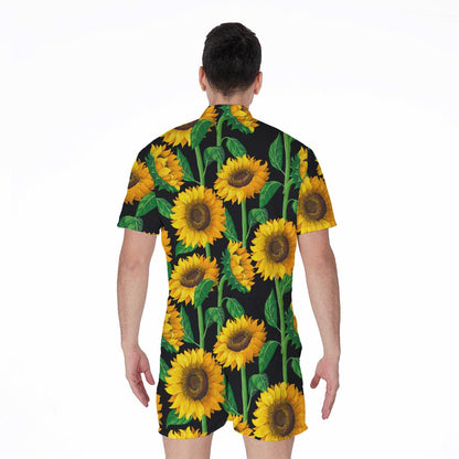 Sunflower Pattern Print Men's Rompers