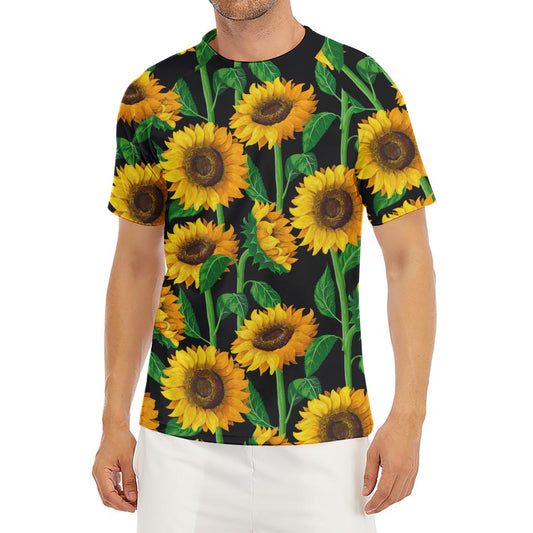 Sunflower Pattern Print Men's Short Sleeve Rash Guard