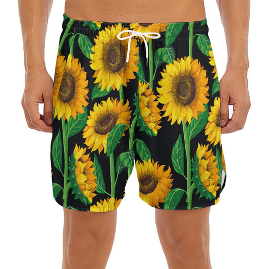 Sunflower Pattern Print Men's Split Running Shorts