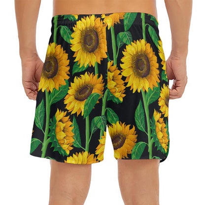 Sunflower Pattern Print Men's Split Running Shorts