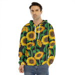 Sunflower Pattern Print Men's Velvet Pullover Hoodie