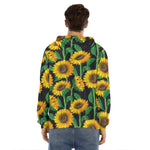 Sunflower Pattern Print Men's Velvet Pullover Hoodie