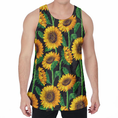 Sunflower Pattern Print Men's Velvet Tank Top
