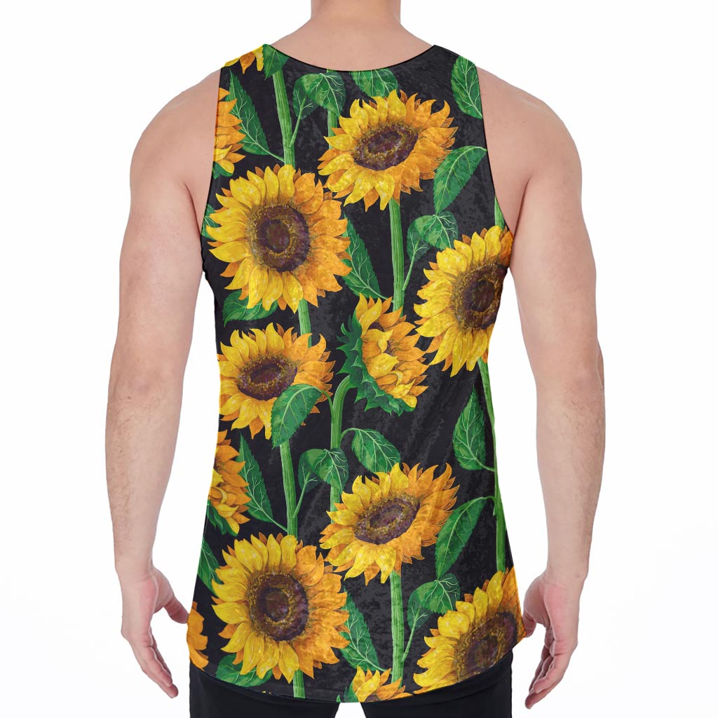 Sunflower Pattern Print Men's Velvet Tank Top