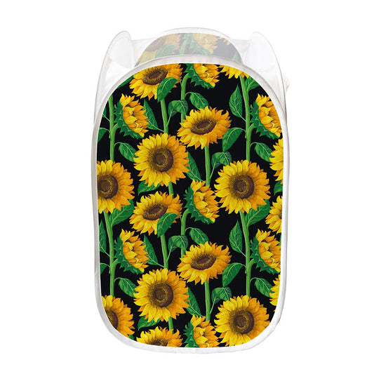 Sunflower Pattern Print Mesh Laundry Hamper