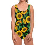 Sunflower Pattern Print One Piece Swimsuit