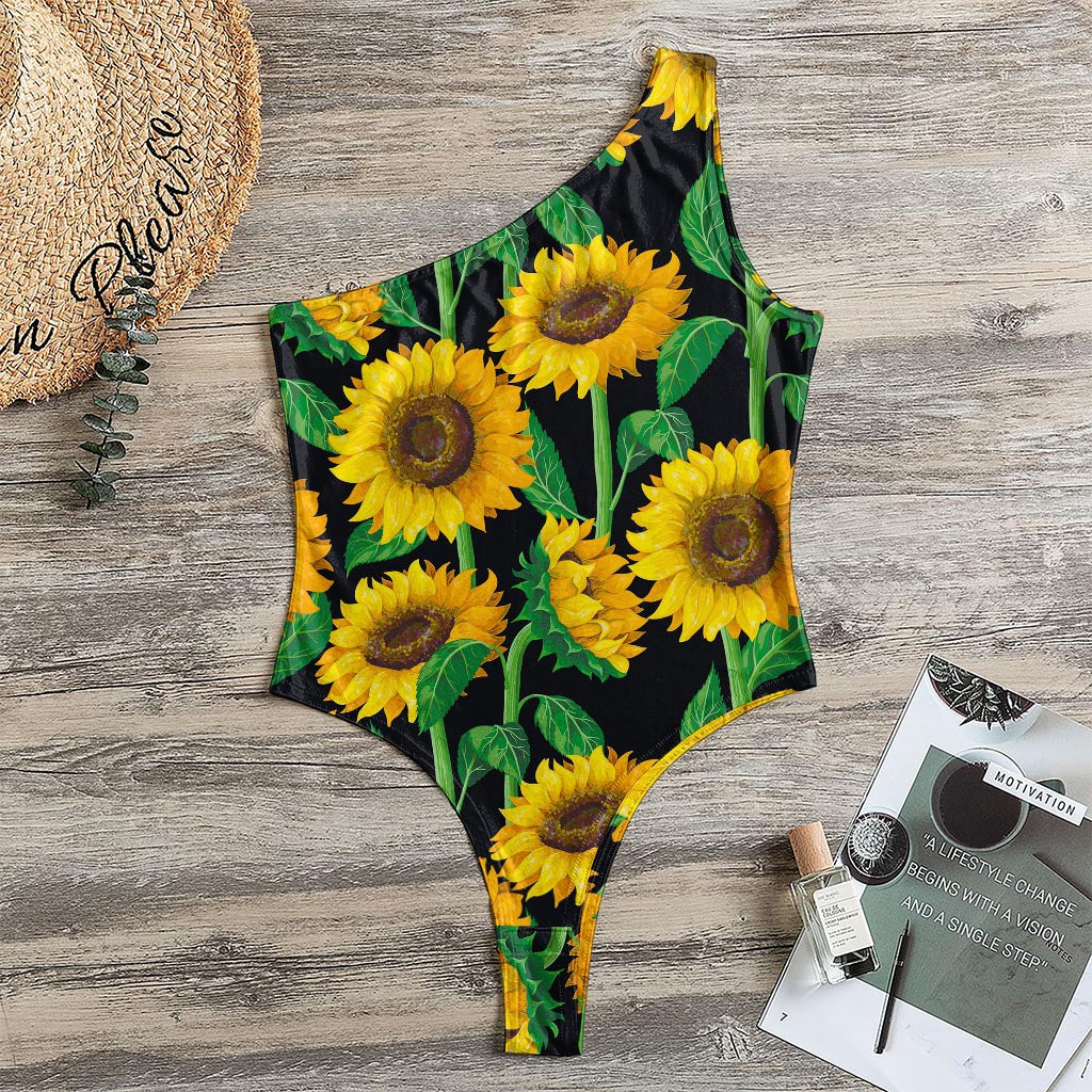 Sunflower Pattern Print One Shoulder Bodysuit