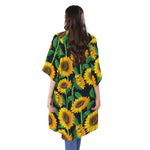 Sunflower Pattern Print Open Front Beach Cover Up
