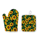 Sunflower Pattern Print Oven Mitt And Pot Holder Set