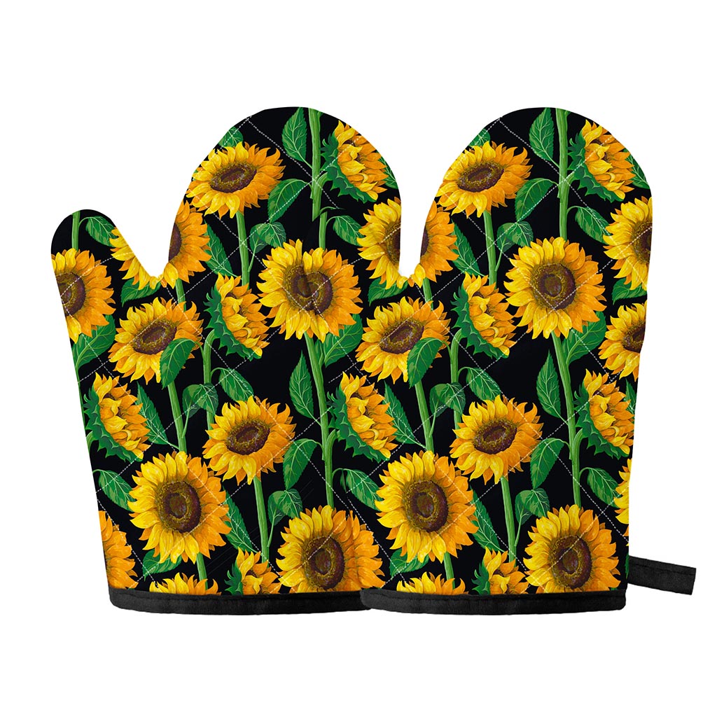 Sunflower Pattern Print Oven Mitts
