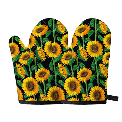 Sunflower Pattern Print Oven Mitts