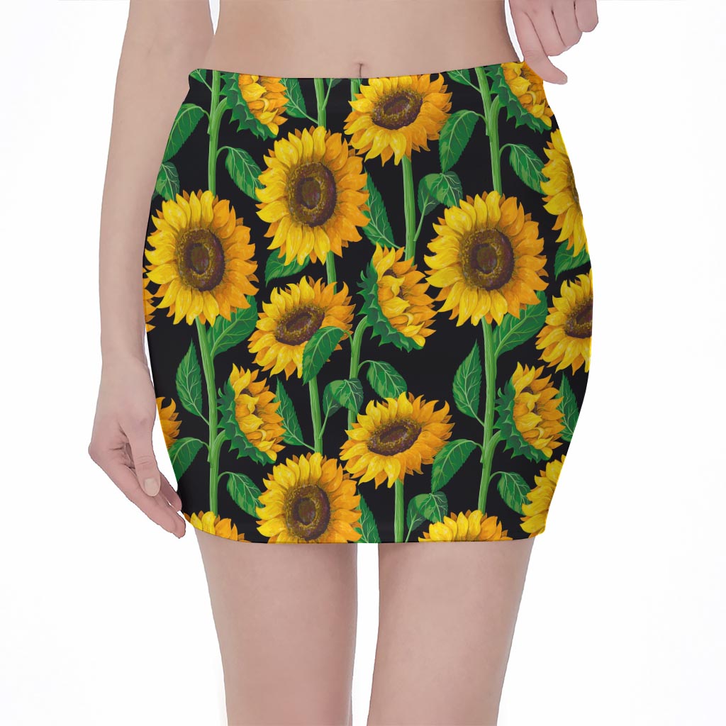 Sunflower Pattern Print Pencil Mini Skirt